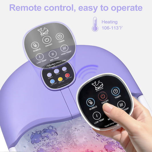 WHALSTAR foot spa showing heat and bubbles for gentle relaxation