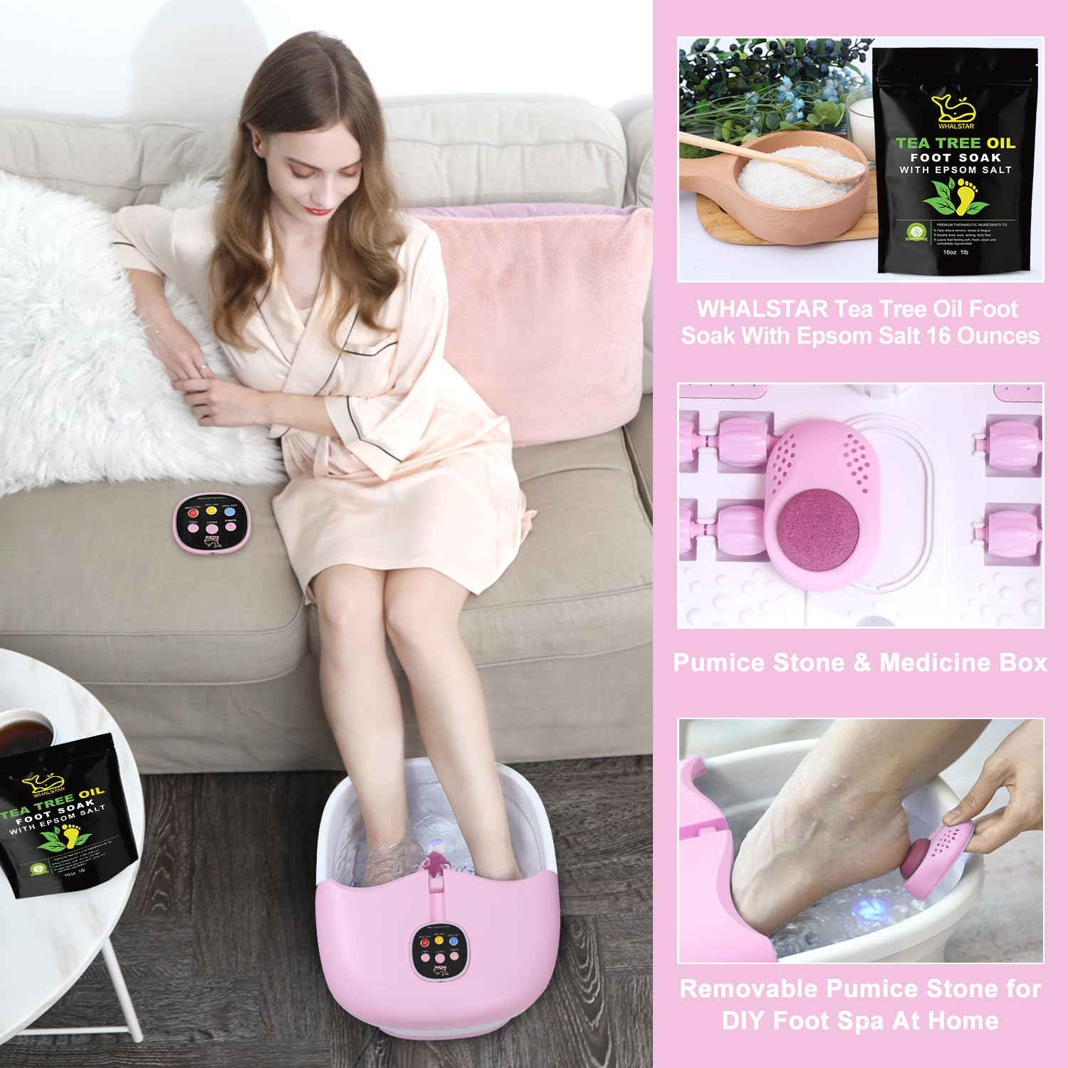 WHALSTAR remote controls red light therapy for spa ambiance during soaks.