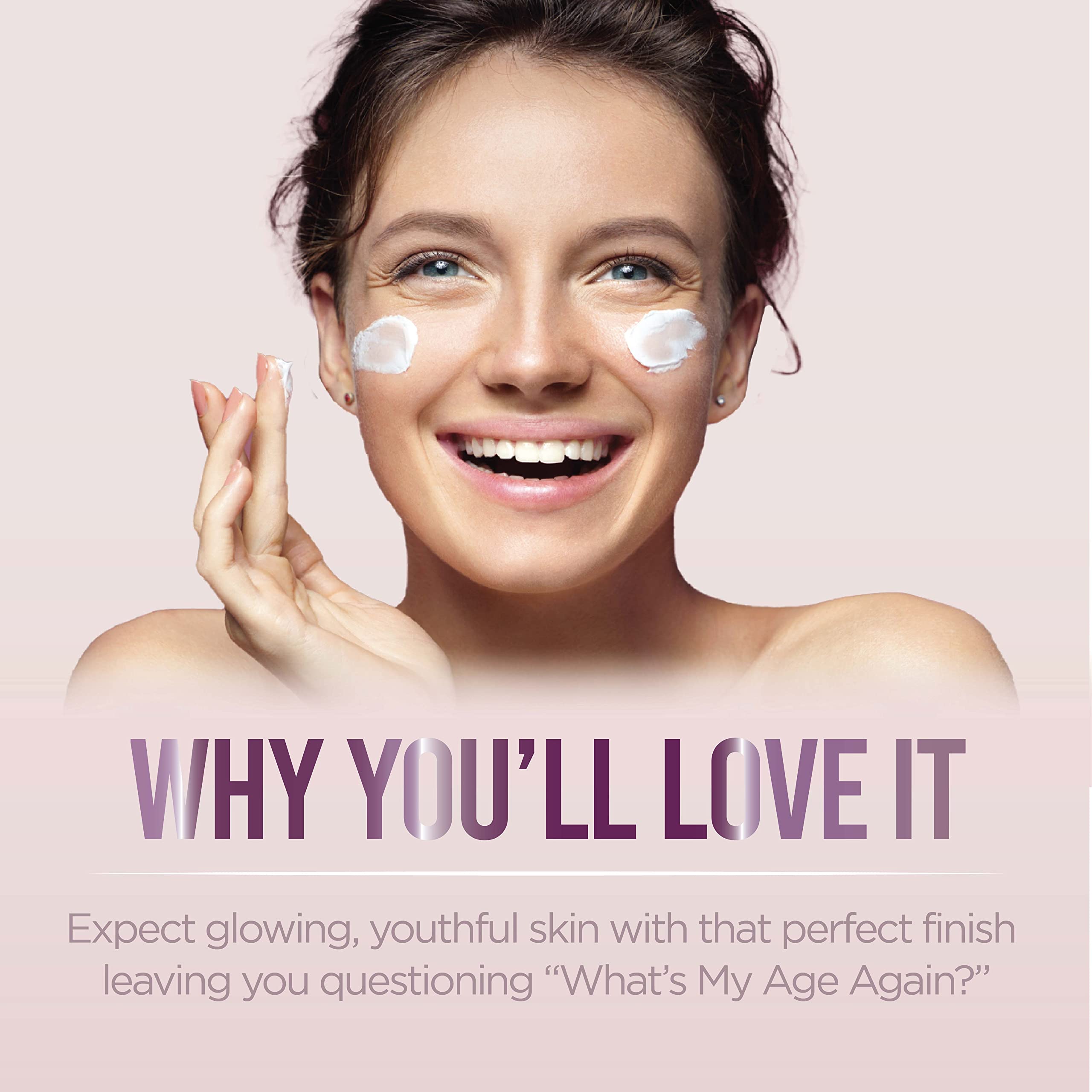 Application swatch on skin demonstrates plump, smoothing effect.