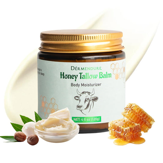 Whipped Honey Tallow Balm jar demonstrates deep hydration for dry skin