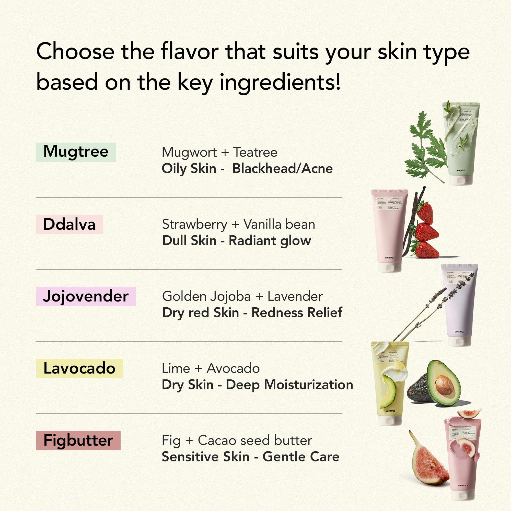 Whipped Semo Face Wash Fig and Cacao Butter nourish and soften texture.