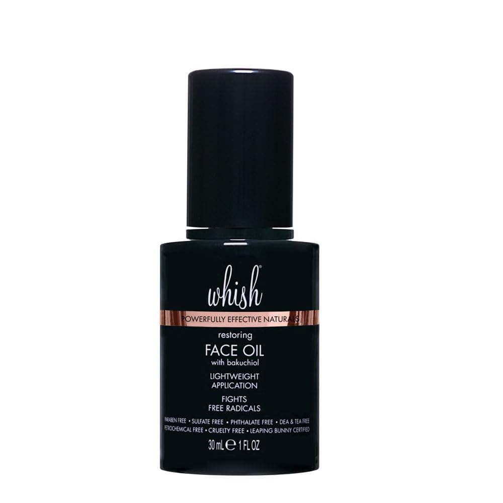 Whish Bakuchiol face oil bottle promotes hydration and glow