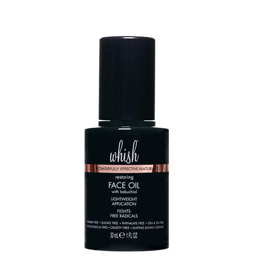 Whish Bakuchiol face oil bottle promotes hydration and glow