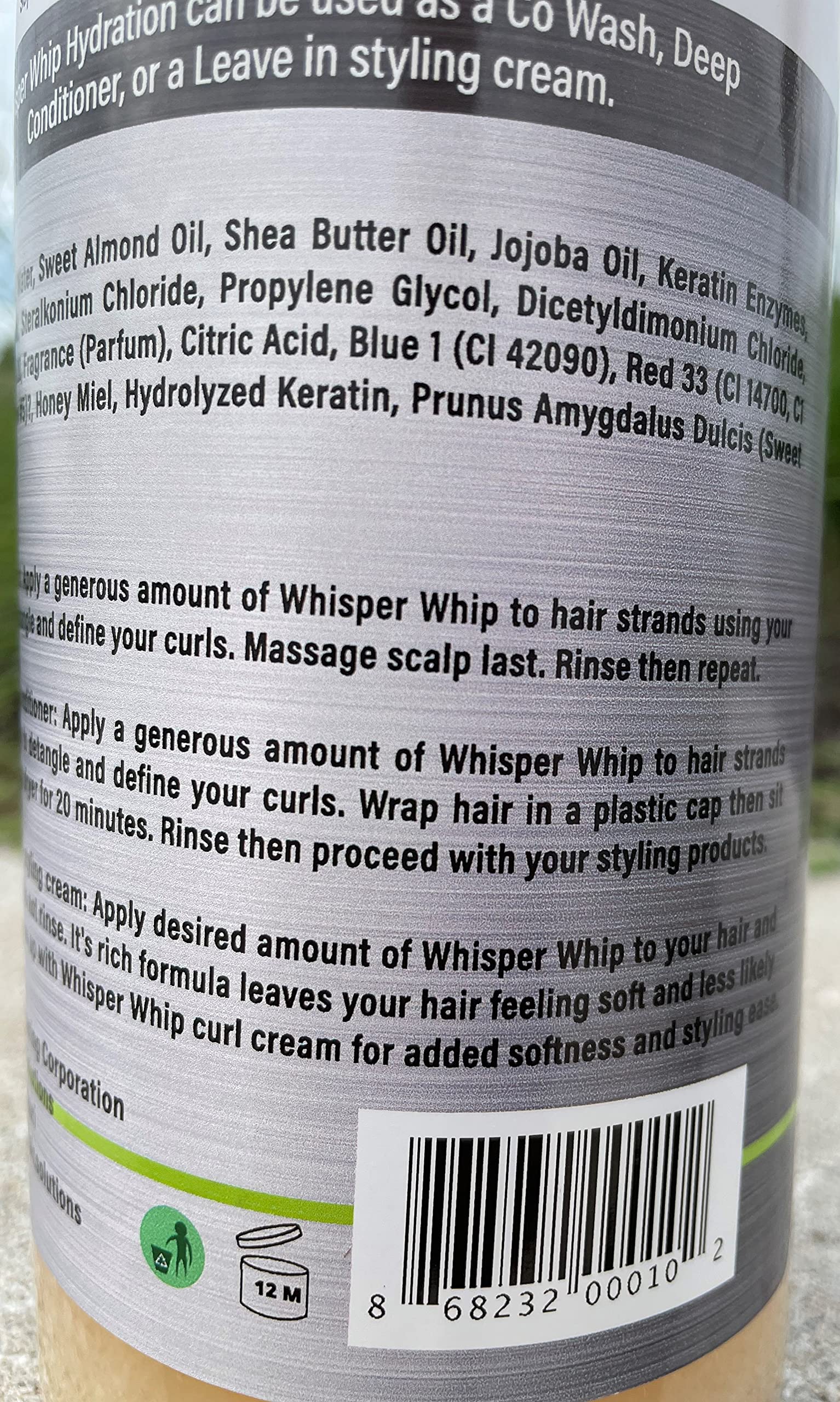 Whisper Whip vitamin E-rich care calms dry scalp and nourishes strands.