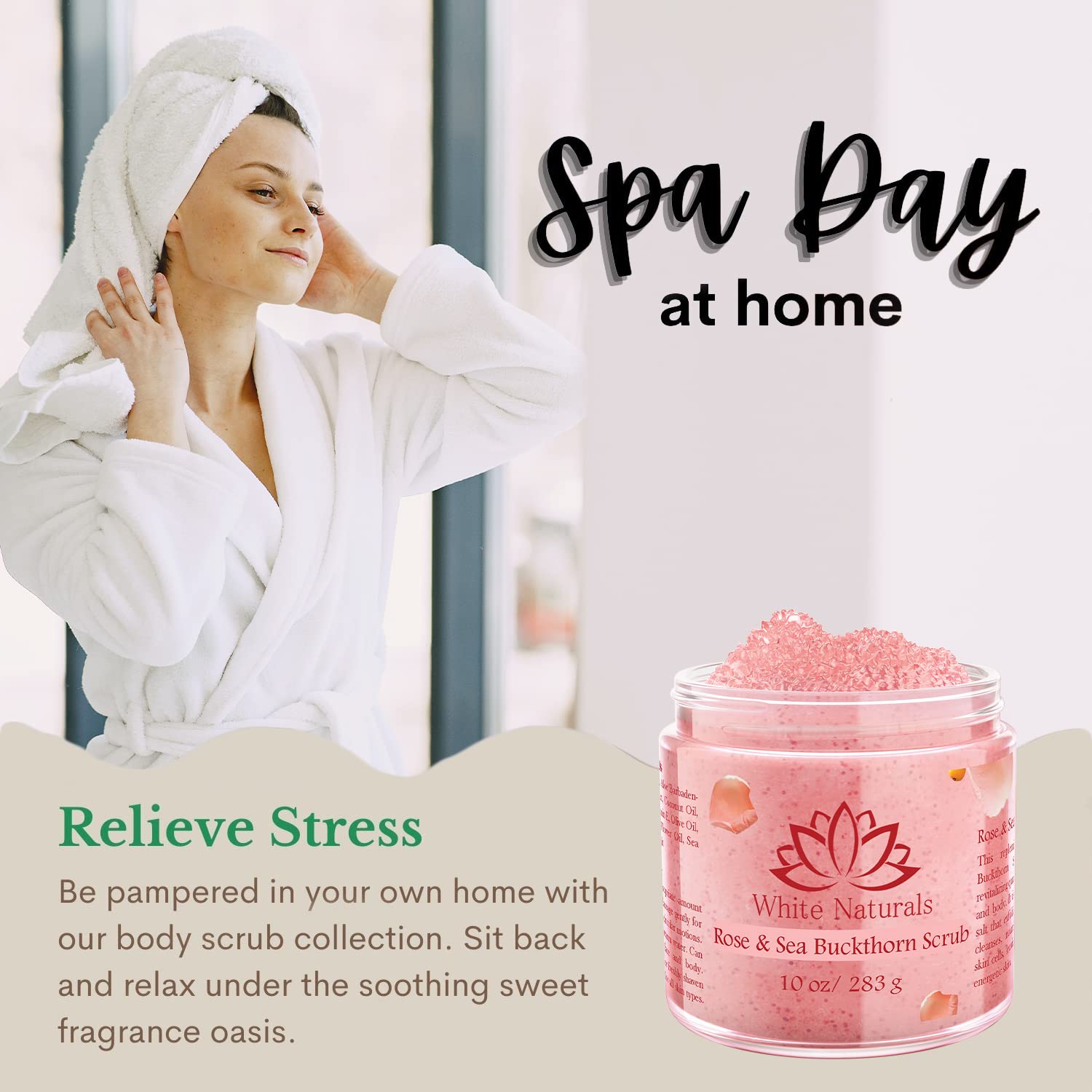 Rose flower oil droplets visible in White Naturals scrub formula
