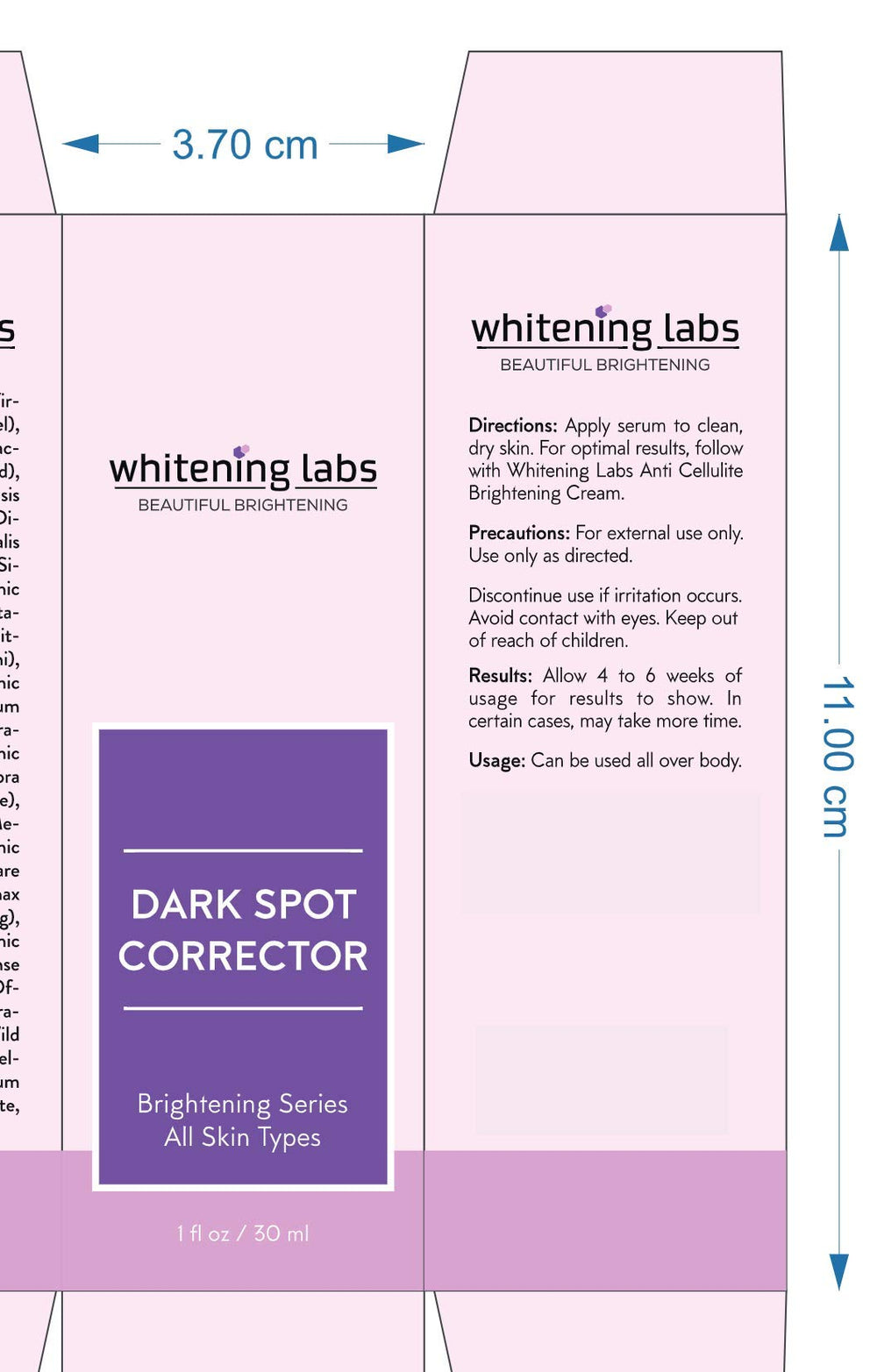 Close-up of WhiteningLabs Dark Spot Corrector Serum ingredients