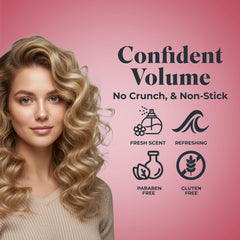 White Rain Volume Mousse applied at roots for natural root lift.