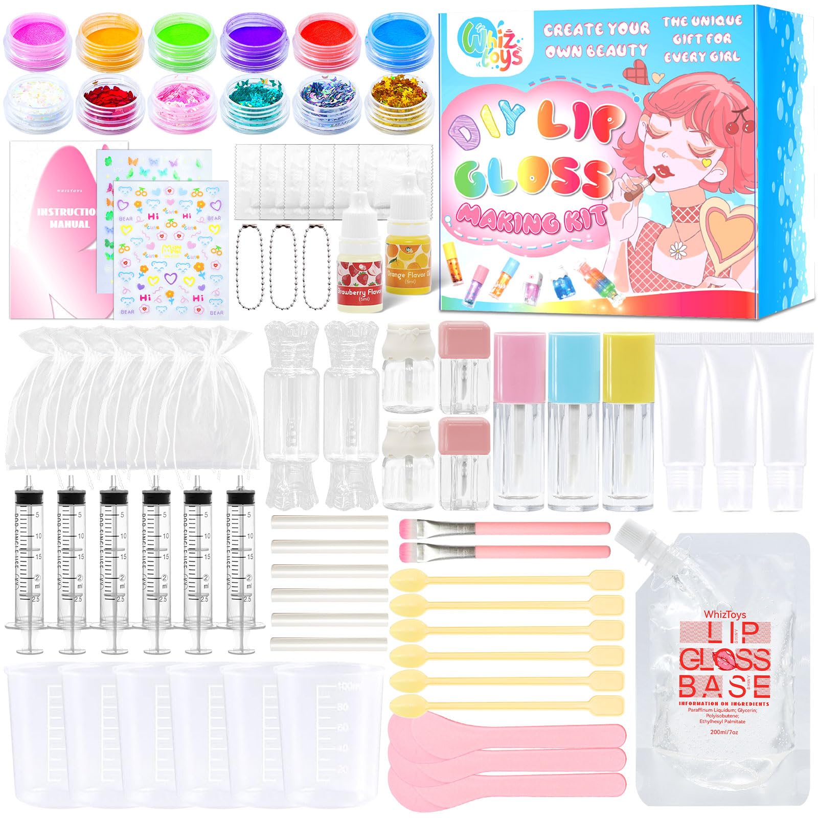 WhizToys lip gloss kit with 200ml base for customizable glosses