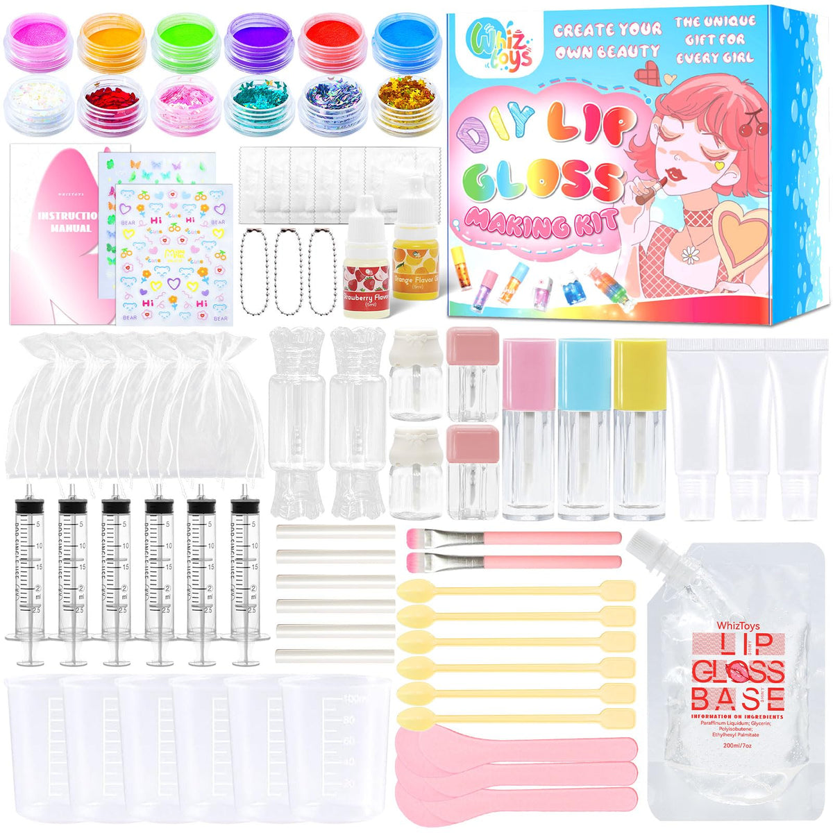 WhizToys lip gloss kit with 200ml base for customizable glosses