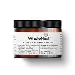 WholeNest Honey Lavender Perineal Balm jar showing natural smooth texture and packaging