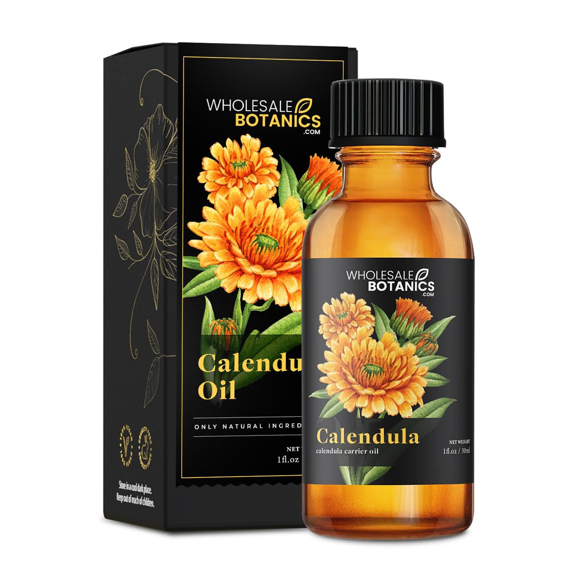 Wholesale Botanics Calendula Oil bottle with a light golden hue for DIY skincare