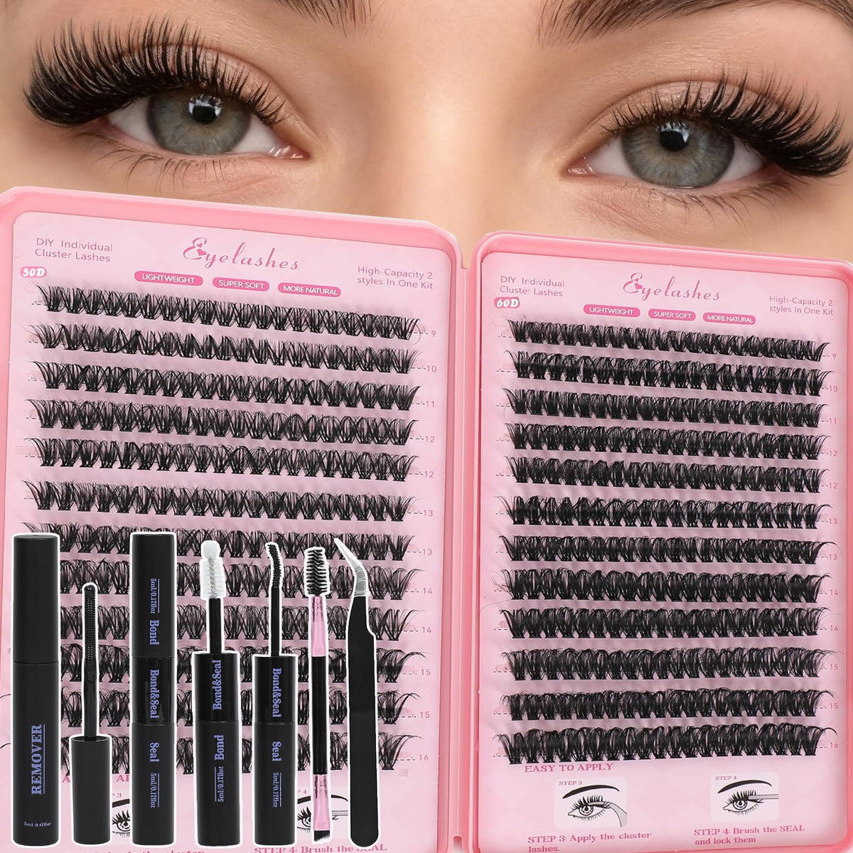 WIGICD lash clusters kit 9-16mm for easy at-home DIY lash extensions.