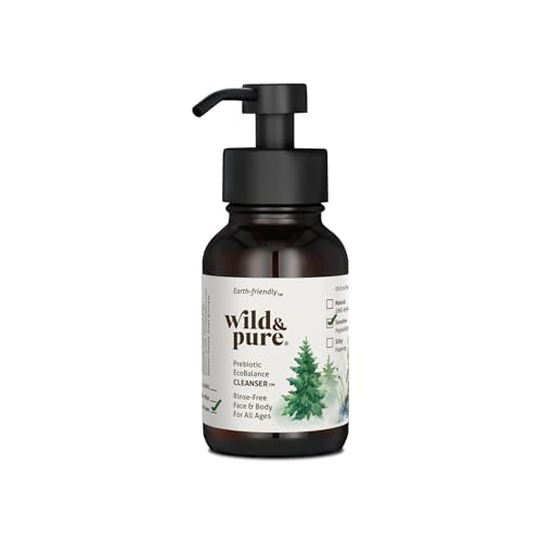 Wild and Pure bottle front shows gentle daily cleansing for sensitive skin.