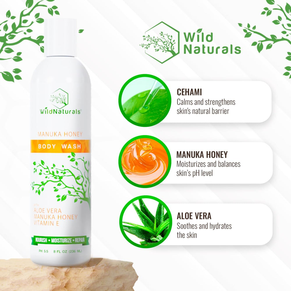 Wild Naturals body wash foam close-up demonstrates rich lather, gentle cleansing
