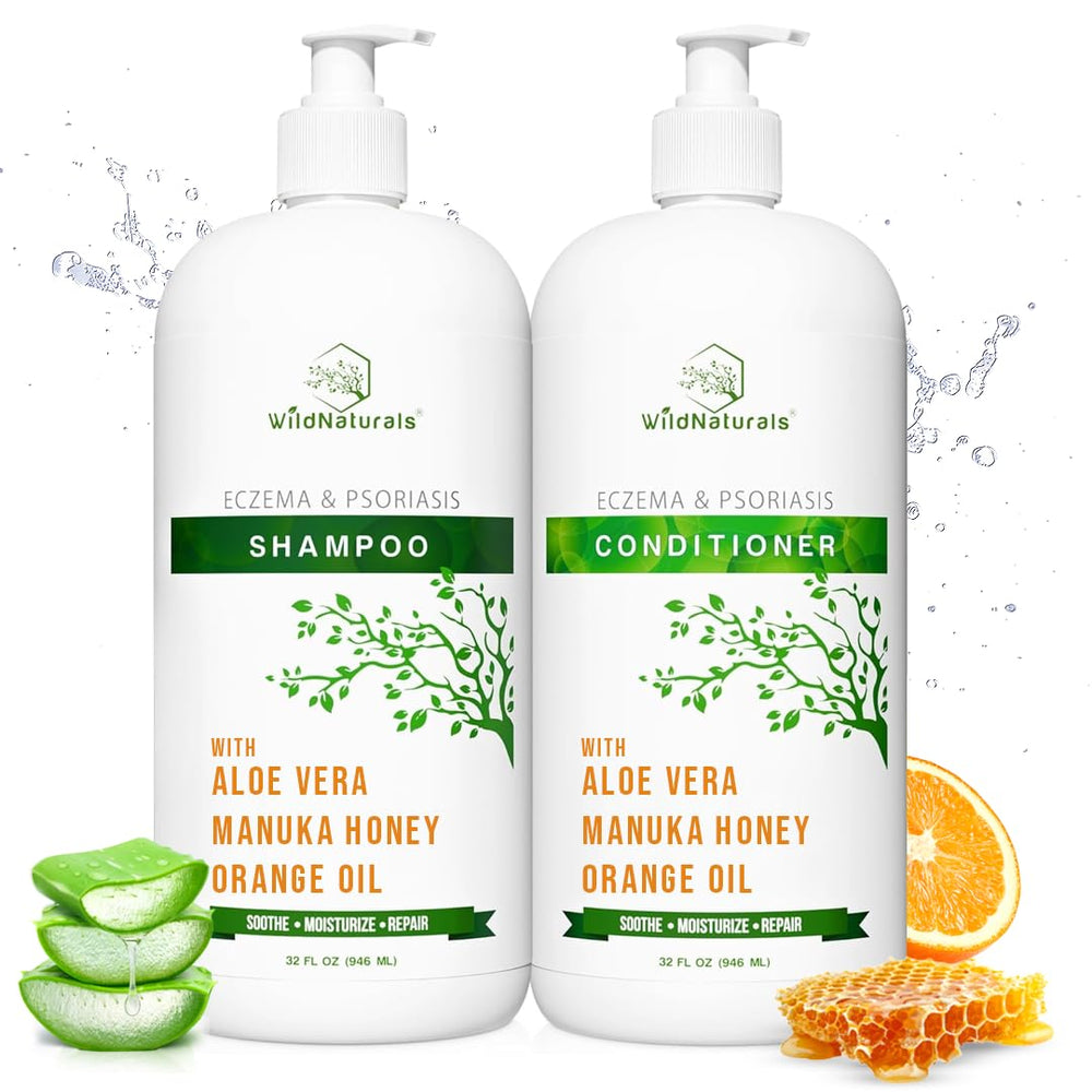 Wild Naturals eczema psoriasis shampoo bottle pour for soothing scalp relief
