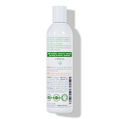 Wild Naturals Manuka Honey Body Wash foam demonstrates gentle cleansing for dry skin.