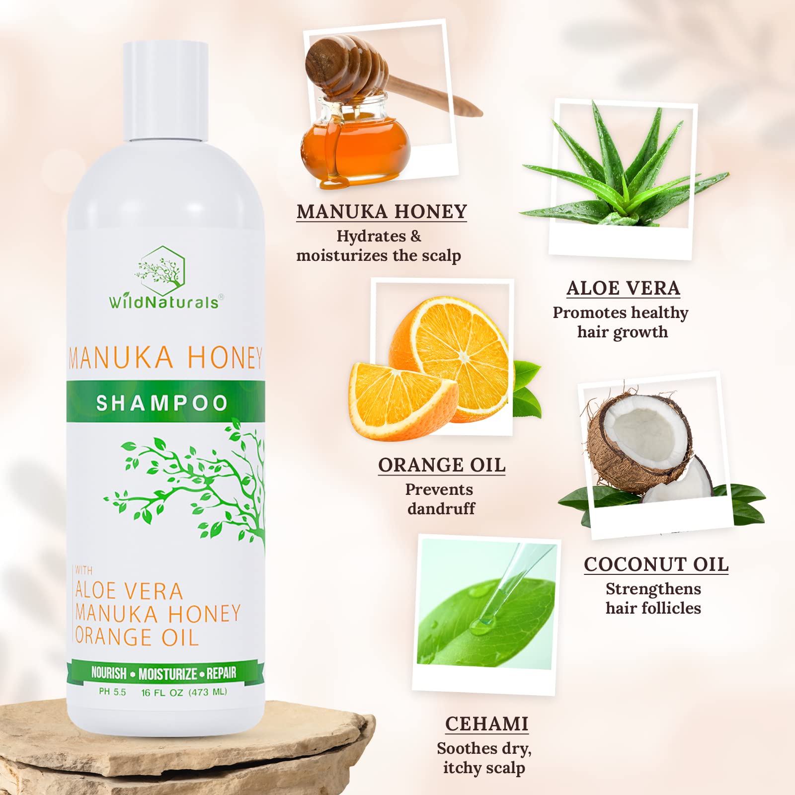 Close-up of Wild Naturals Manuka Honey ingredients highlighting nourishing minerals