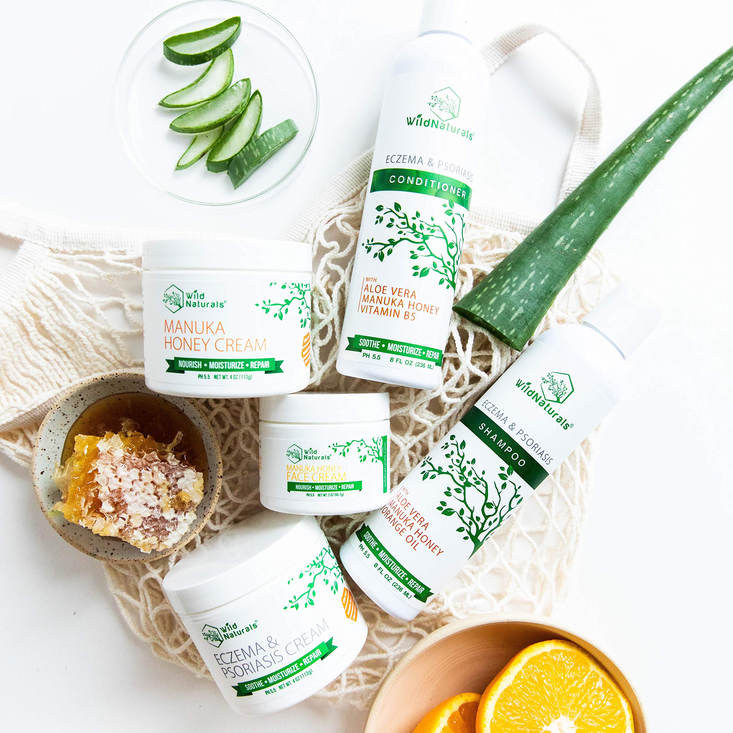 Wild Naturals organic ingredients close-up showcasing plant-based formulation.