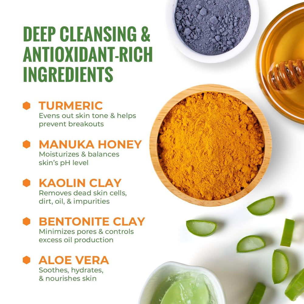 Wild Naturals Turmeric Clay Mask application with fingers showing gentle exfoliation