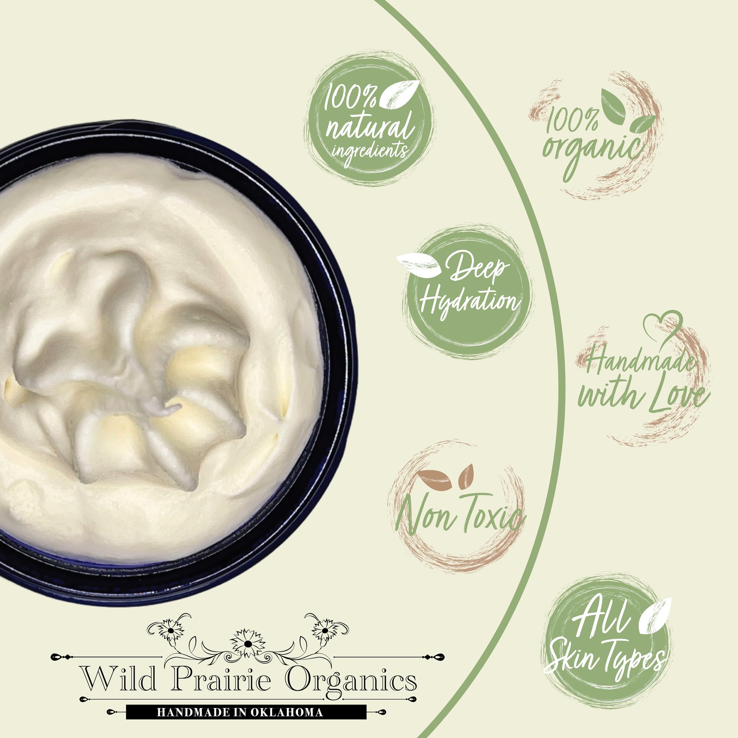 Wild Prairie Organics balm texture close-up showing whipped consistency for easy application.