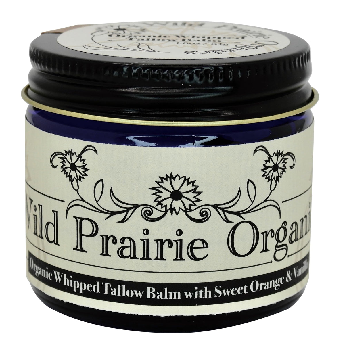 Wild Prairie Organics whipped tallow balm jar with Sweet Orange & Vanilla for daily hydration.