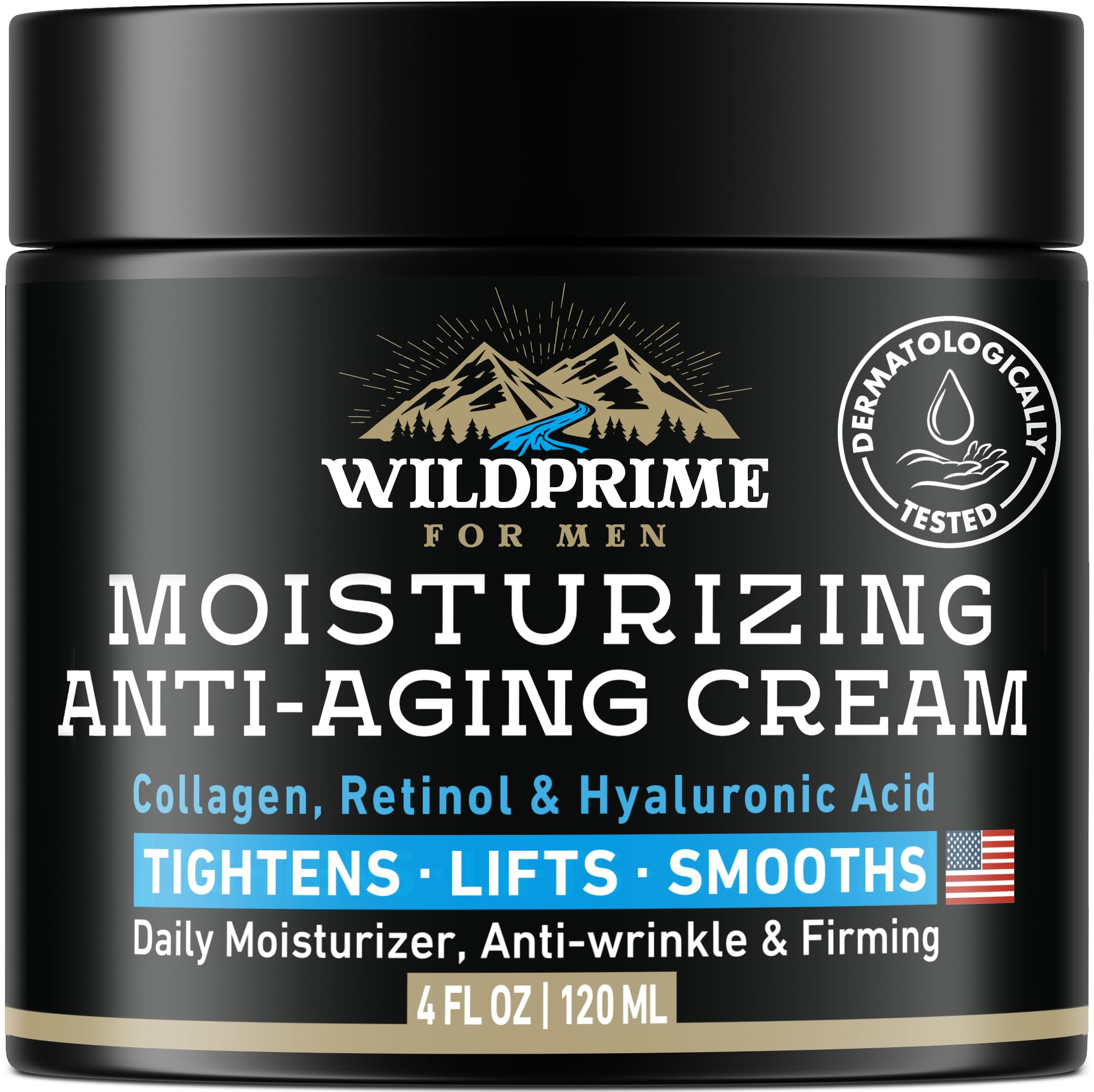 WildPRIME men's face moisturizer bottle closeup showing premium packaging and daily hydration benefits