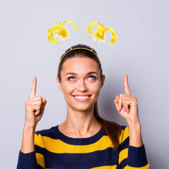 Willbond ponytail headband yellow highlighting easy costume changes.