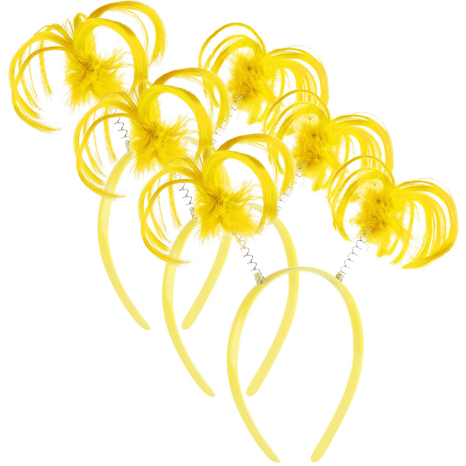 Willbond yellow feather headband close-up showing fluttering feathers for cosplay.