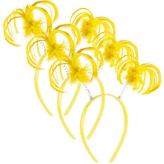 Willbond yellow feather headband close-up showing fluttering feathers for cosplay.
