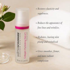 Wilma Schumann Collagen Hydrating Serum ingredients list with hyaluronic acid and botanicals.