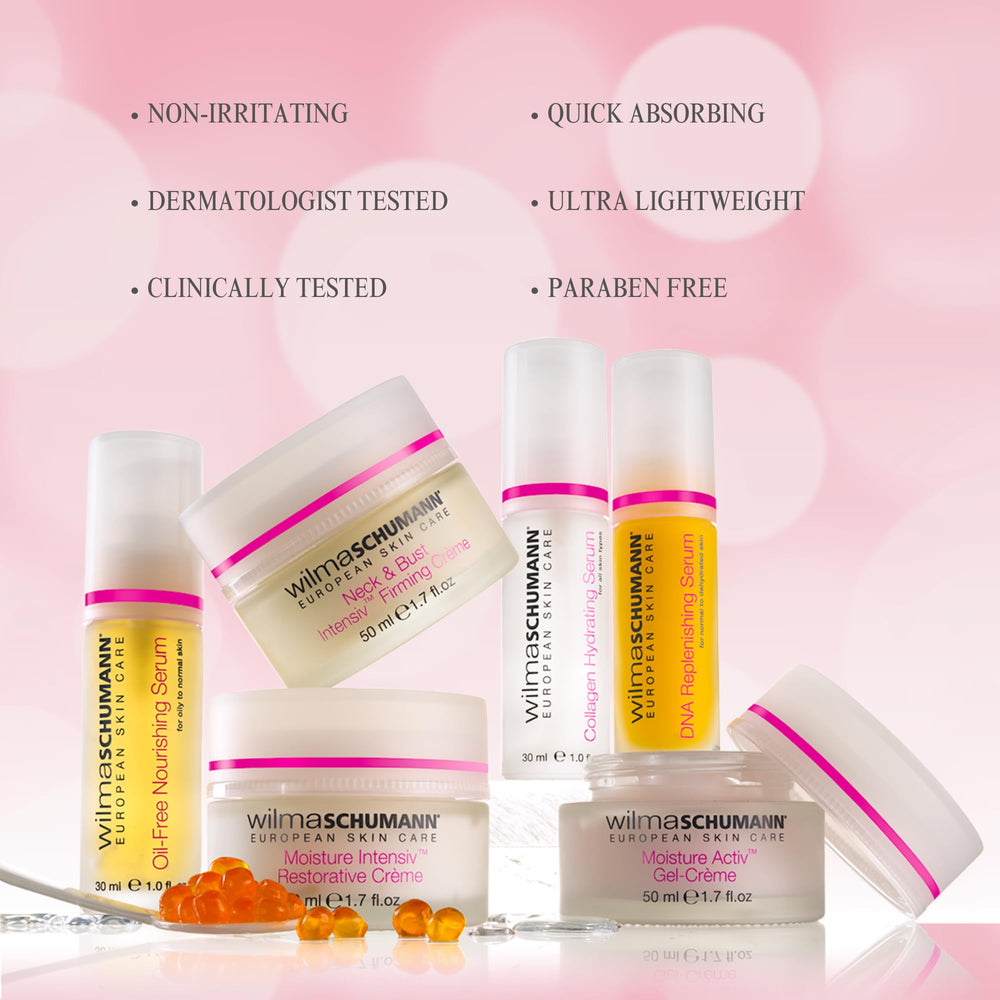 Wilma Schumann Collagen Hydrating Serum near fine lines suggests smoothing potential.