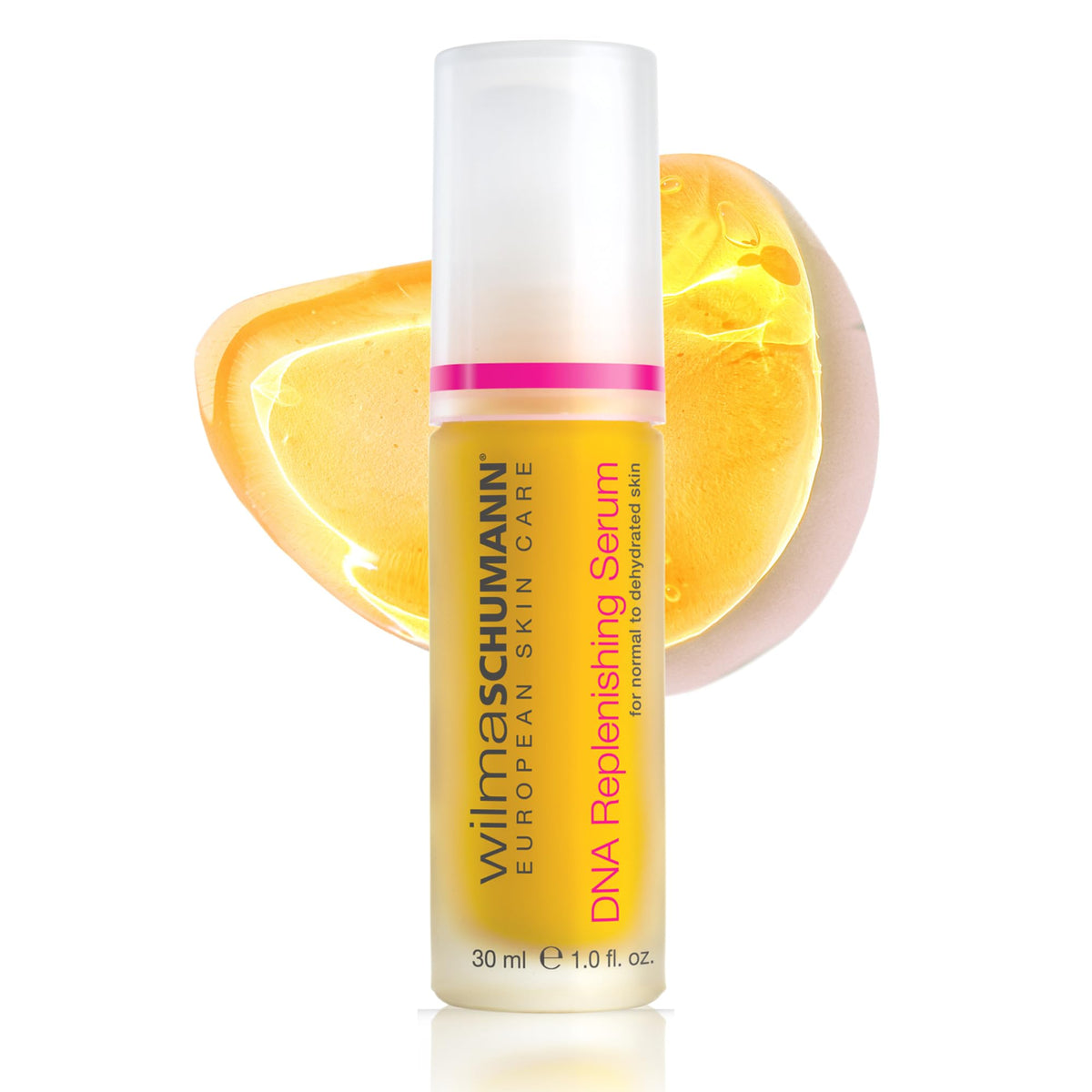 Wilma Schumann DNA Replenishing Serum bottle on vanity for daily radiance.