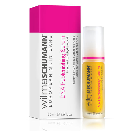 Wilma Schumann DNA Replenishing Serum dropper dispensing serum for targeted nourishment.