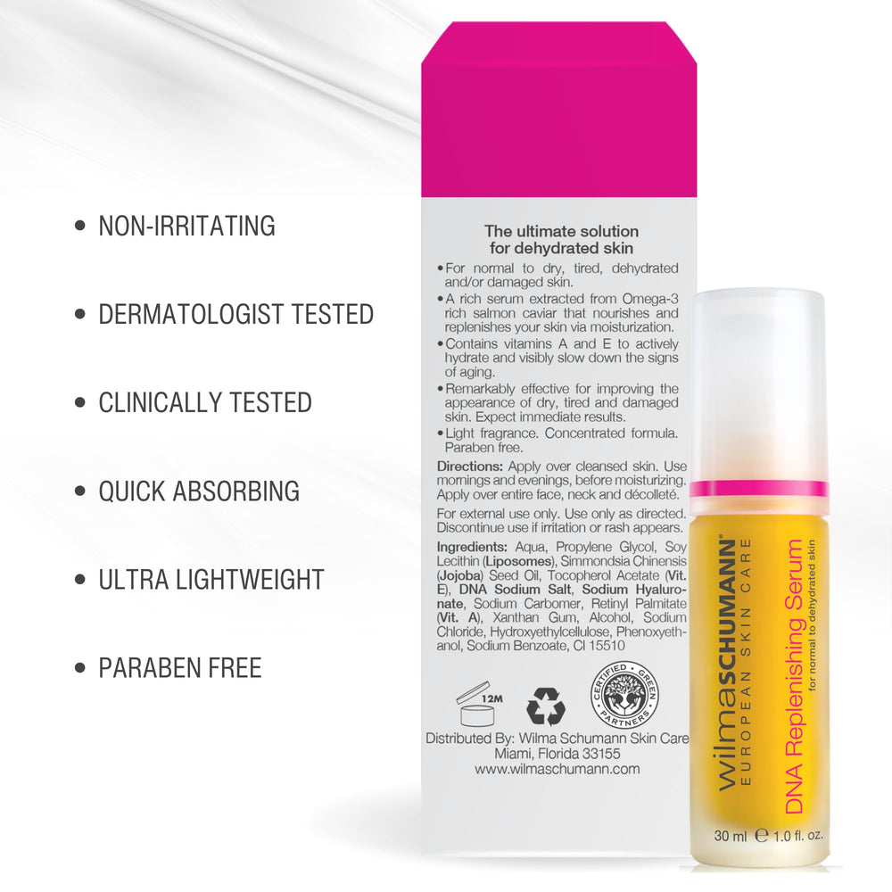 Wilma Schumann DNA Replenishing Serum applied to the hand for hydration.