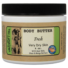Windrift Hill 4oz body butter bottle offering rich hydration for very dry skin.