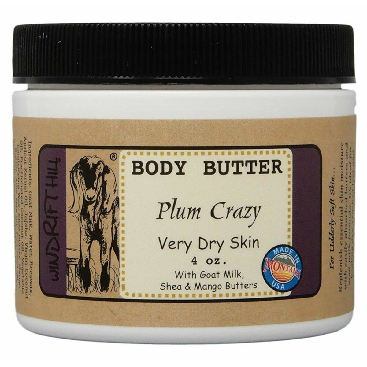 Windrift Hill Plum Crazy body butter jar delivering deep hydration for very dry skin