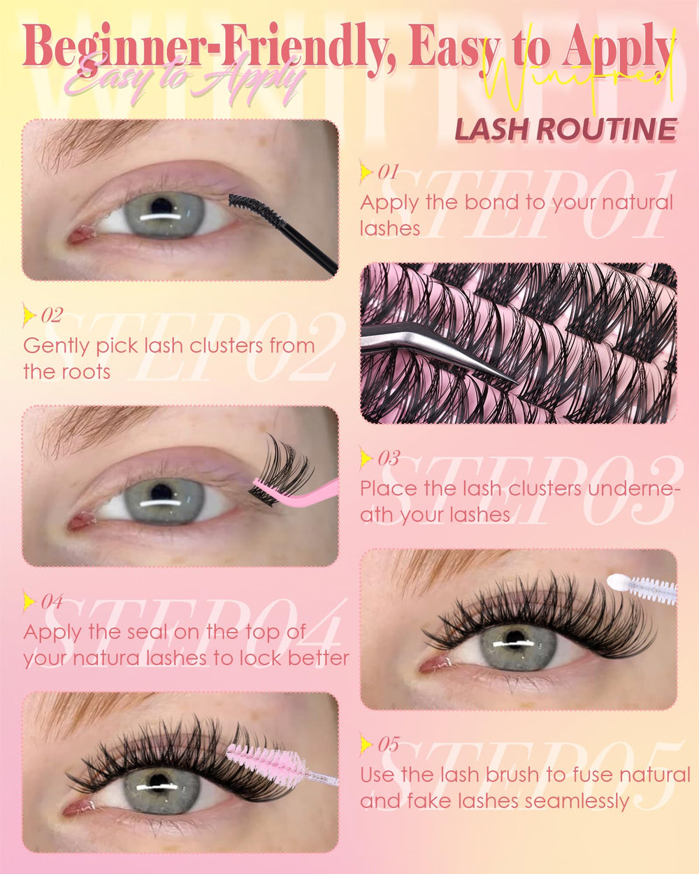 Winifred C-curve lashes provide seamless blend with natural lashes.