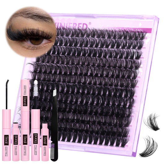 Winifred lash extension kit with 50D clusters for DIY volume at home.