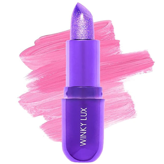 Winky Lux Amethyst Glimmer Balm tube close-up with purple-pink tint.