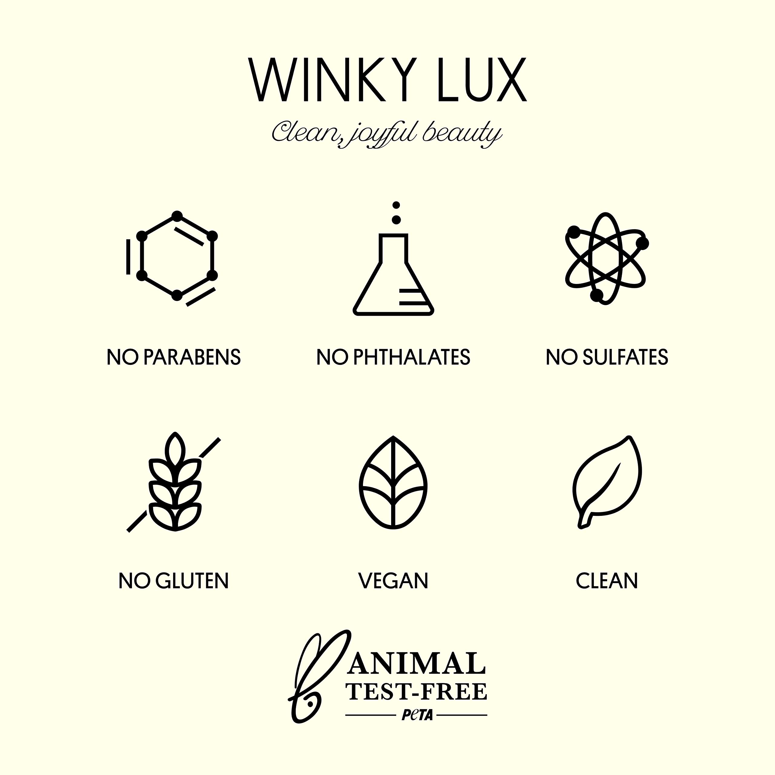 Calendula oil and evening primrose extract for soothing glow in Winky Lux.