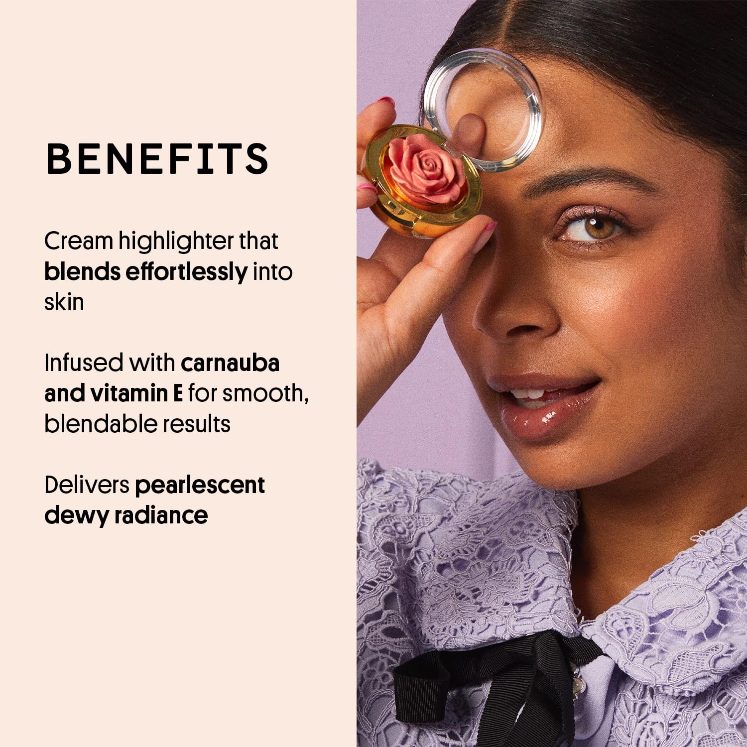 Applying Winky Lux Cheeky Rose Highlighter on the cheeks for dewy radiance