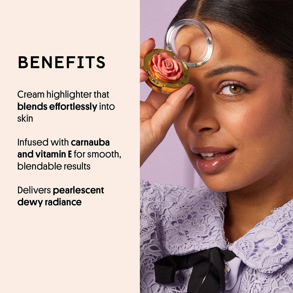 Applying Winky Lux Cheeky Rose Highlighter on the cheeks for dewy radiance