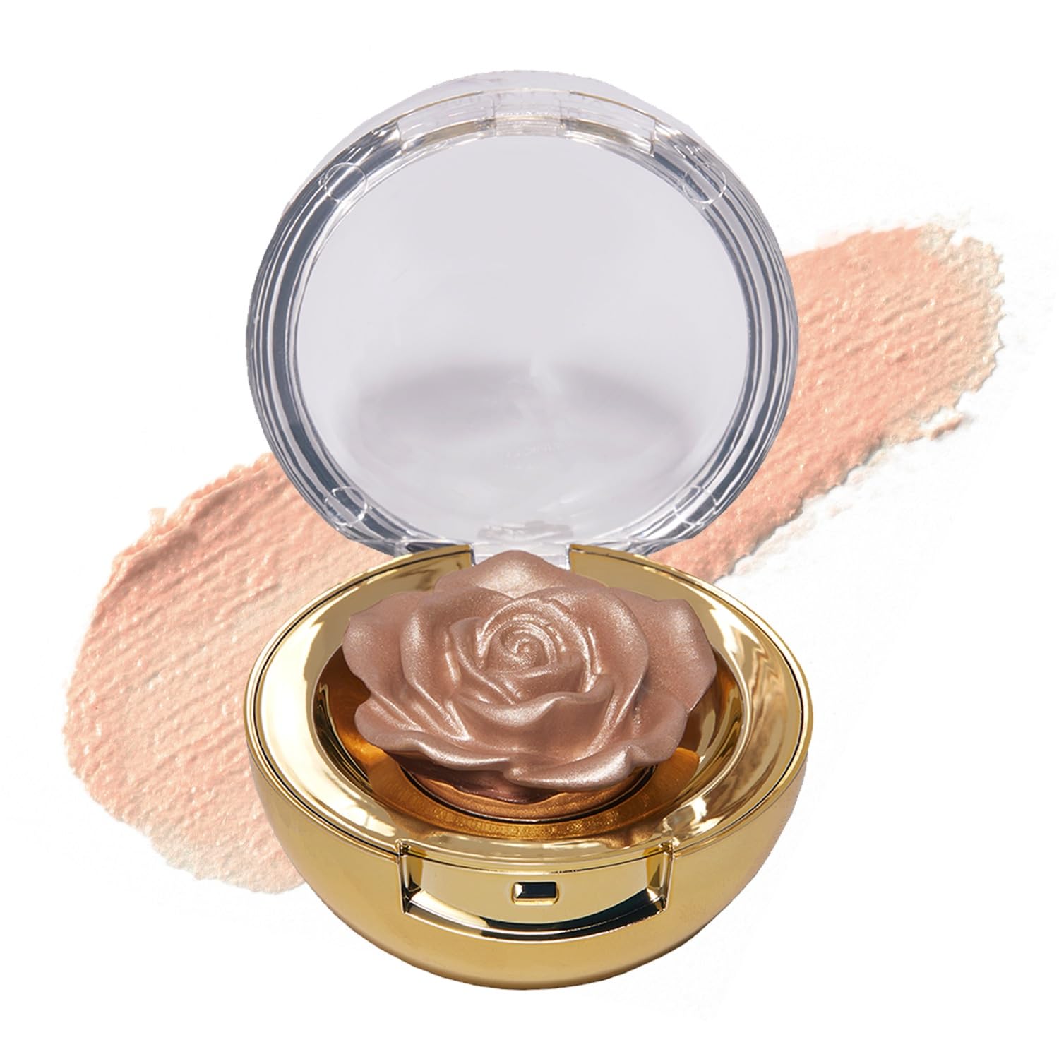 Winky Lux Cheeky Rose Highlighter in rose shape adds pearlescent glow to cheeks