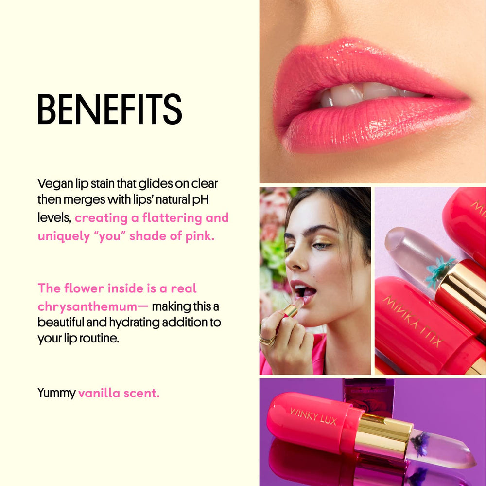 Winky Lux Flower Balm changes with pH to reveal a personalized pink shade.