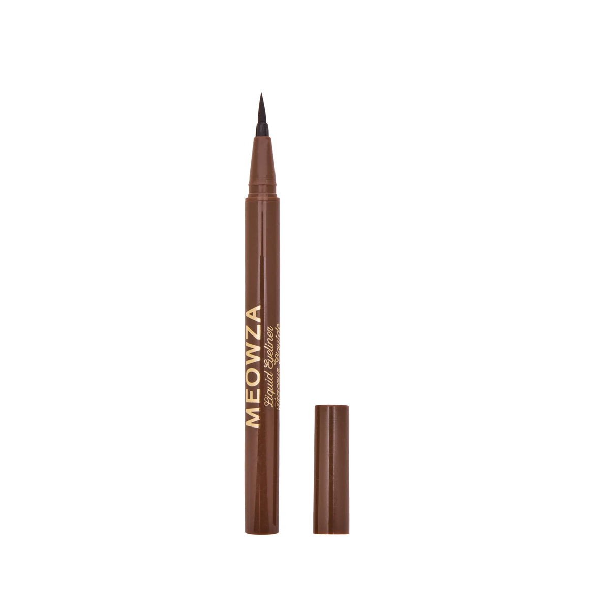 Winky Lux Meowza liquid eyeliner in chocolate brown for precise, smudge-resistant cat-eye definition.