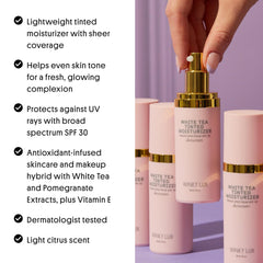 Swatch of Winky Lux White Tea Tinted Moisturizer on skin for natural finish