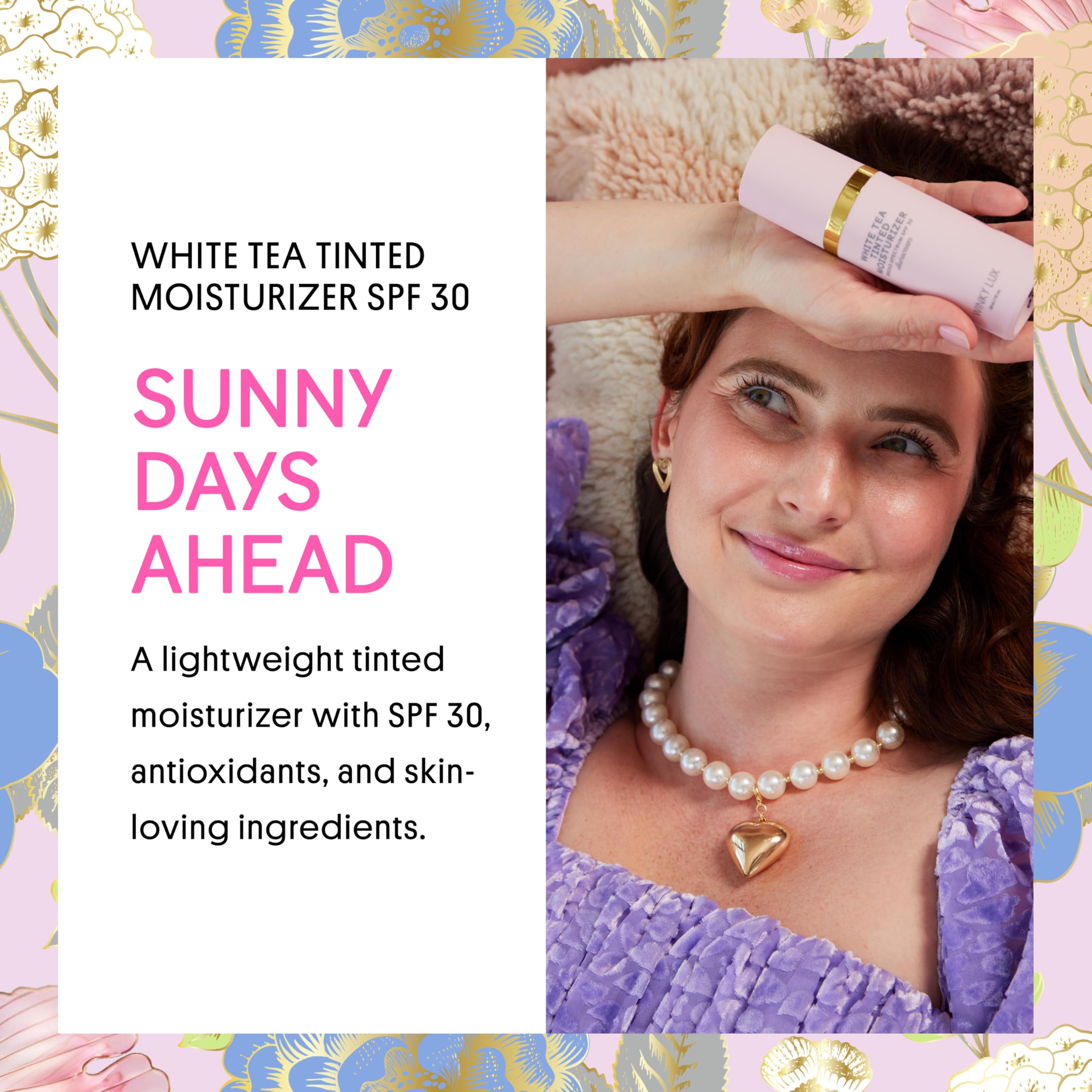 Texture swatch of Winky Lux White Tea Tinted Moisturizer highlighting buildable coverage