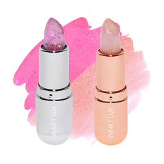 Winky Lux Lavender Glitter Confetti Balm close-up showing lavender sparkle for luminous lips.