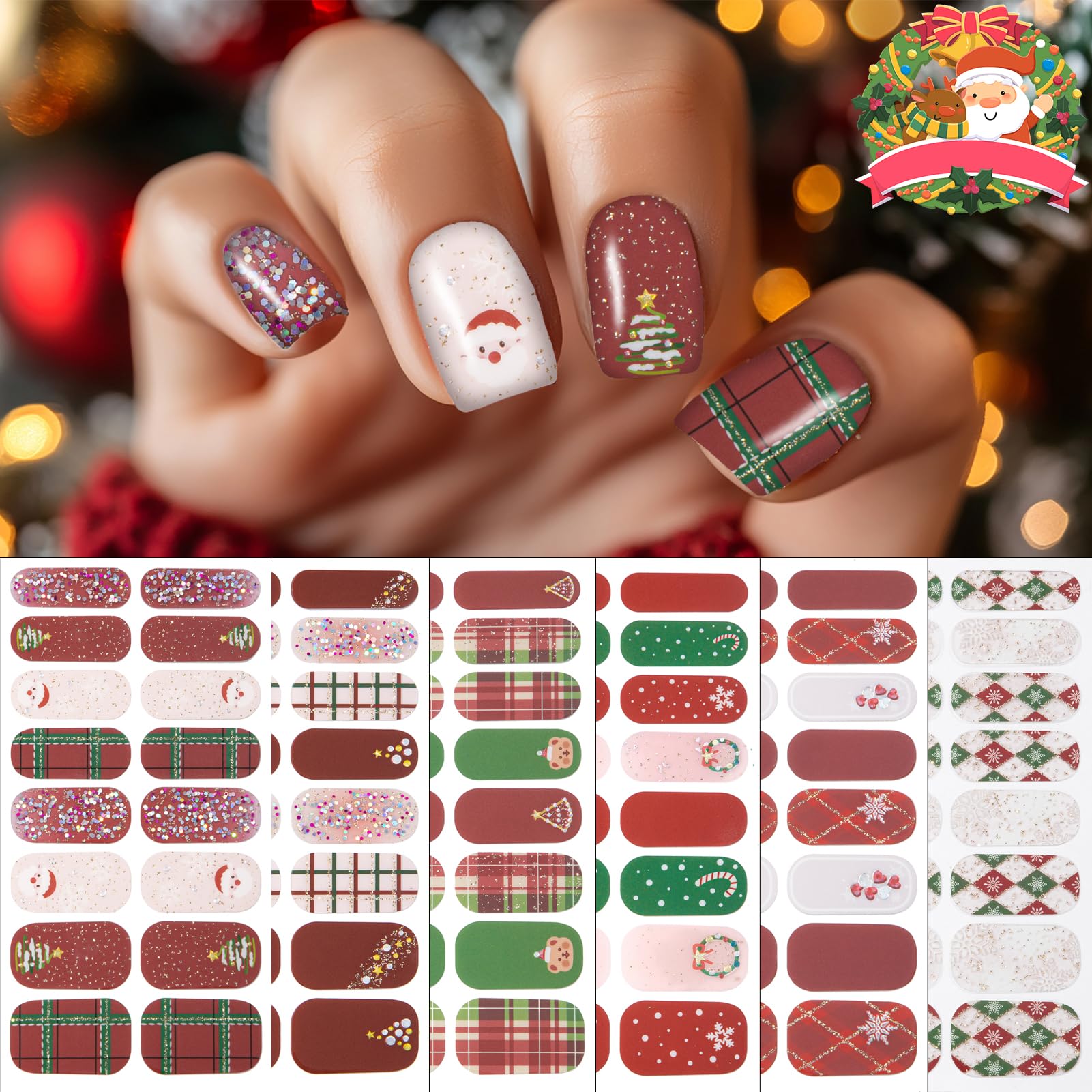 Winthrop Christmas nail wraps six sheets provide festive patterns for quick home manicure.