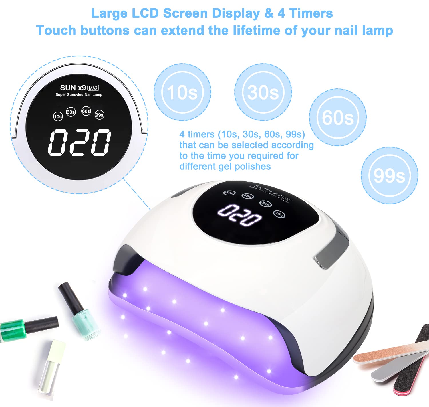 Wisdompark LED Nail Lamp digital timer display helps select precise curing times